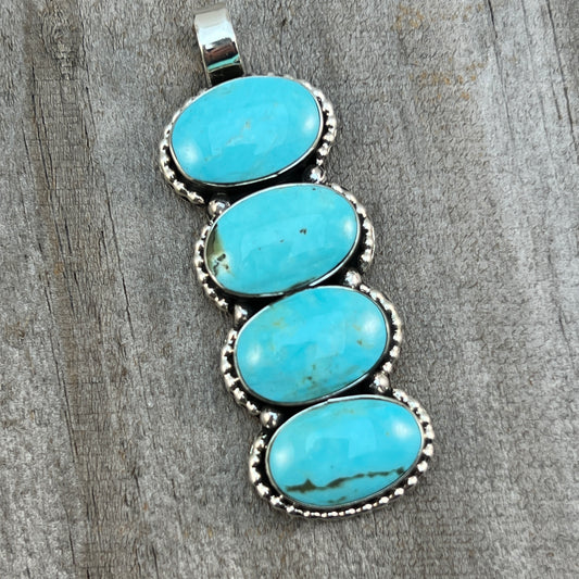 Turquoise vertical bar Pendant Sterling silver Navajo handmade Marie Bahe 537
