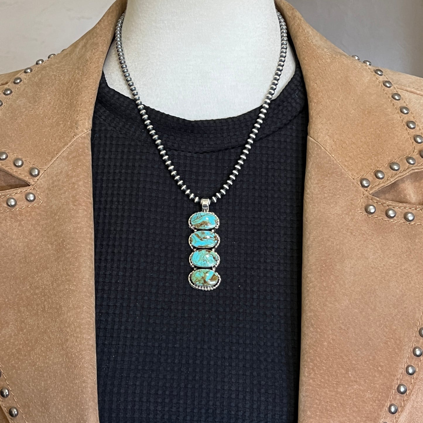 Turquoise vertical bar Pendant Sterling silver Navajo handmade Marie Bahe 534
