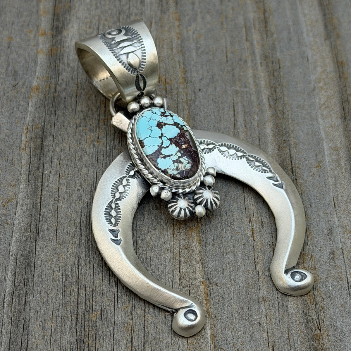 Golden Hills Turquoise Naja Pendant Sterling silver Samuel Yellowhair Navajo Handmade PD7