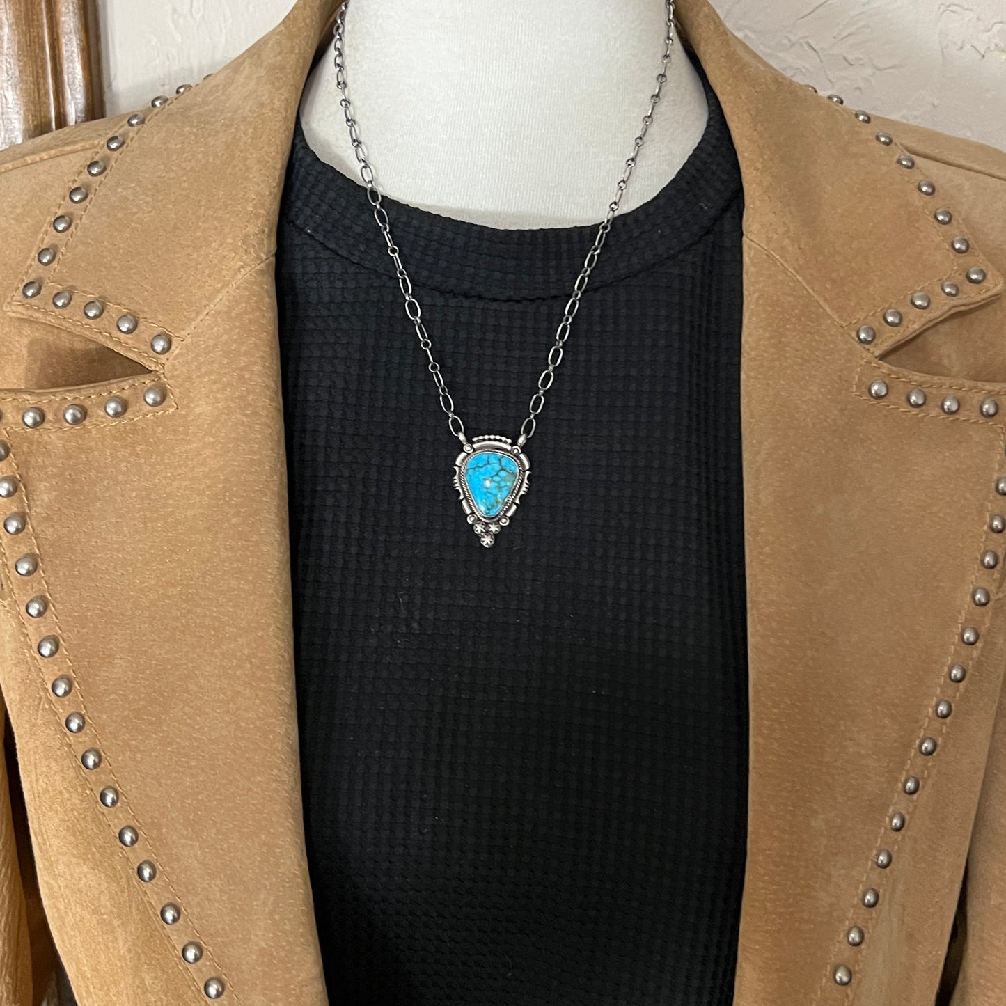 18" Kingman Spiderweb Turquoise Necklace Sterling silver Navajo Daniel Benally 587