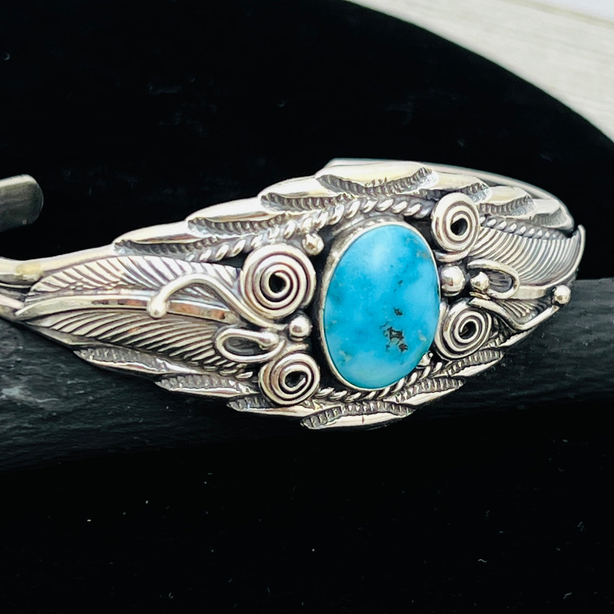 6 1/8" Stamped Navajo sterling silver Turquoise cuff bracelet Darrell Morgan BR77