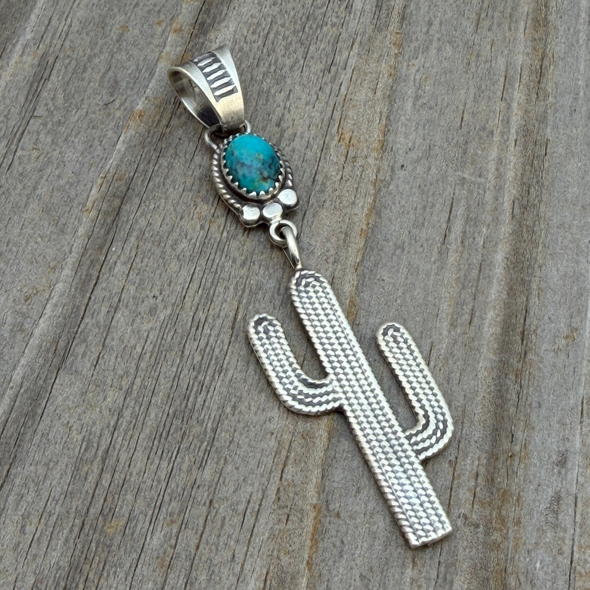 Blue Campitos Turquoise Cactus Pendant Sharon McCarthy Navajo Sterling Silver PD1