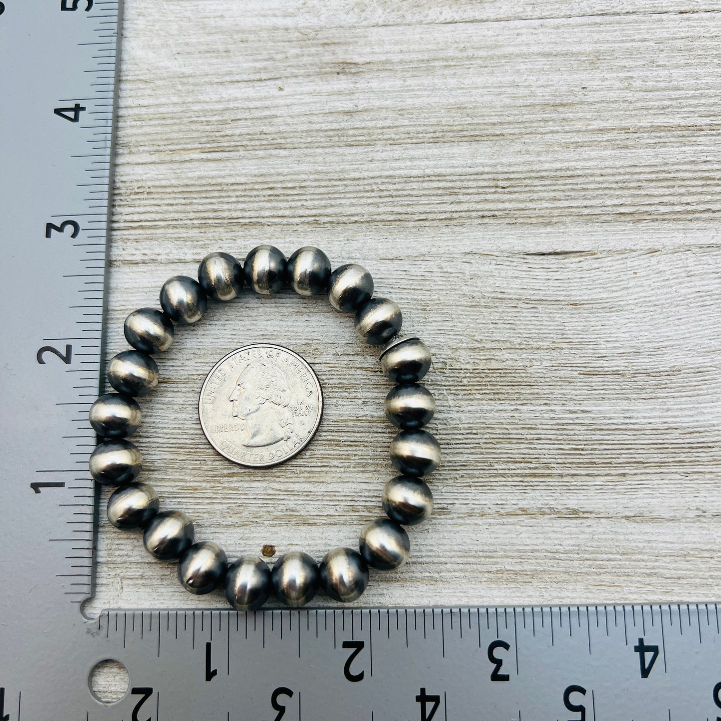 9mm round Handmade Navajo Pearls, beads, elastic, Stretch bracelet sterling silver 7" BR8