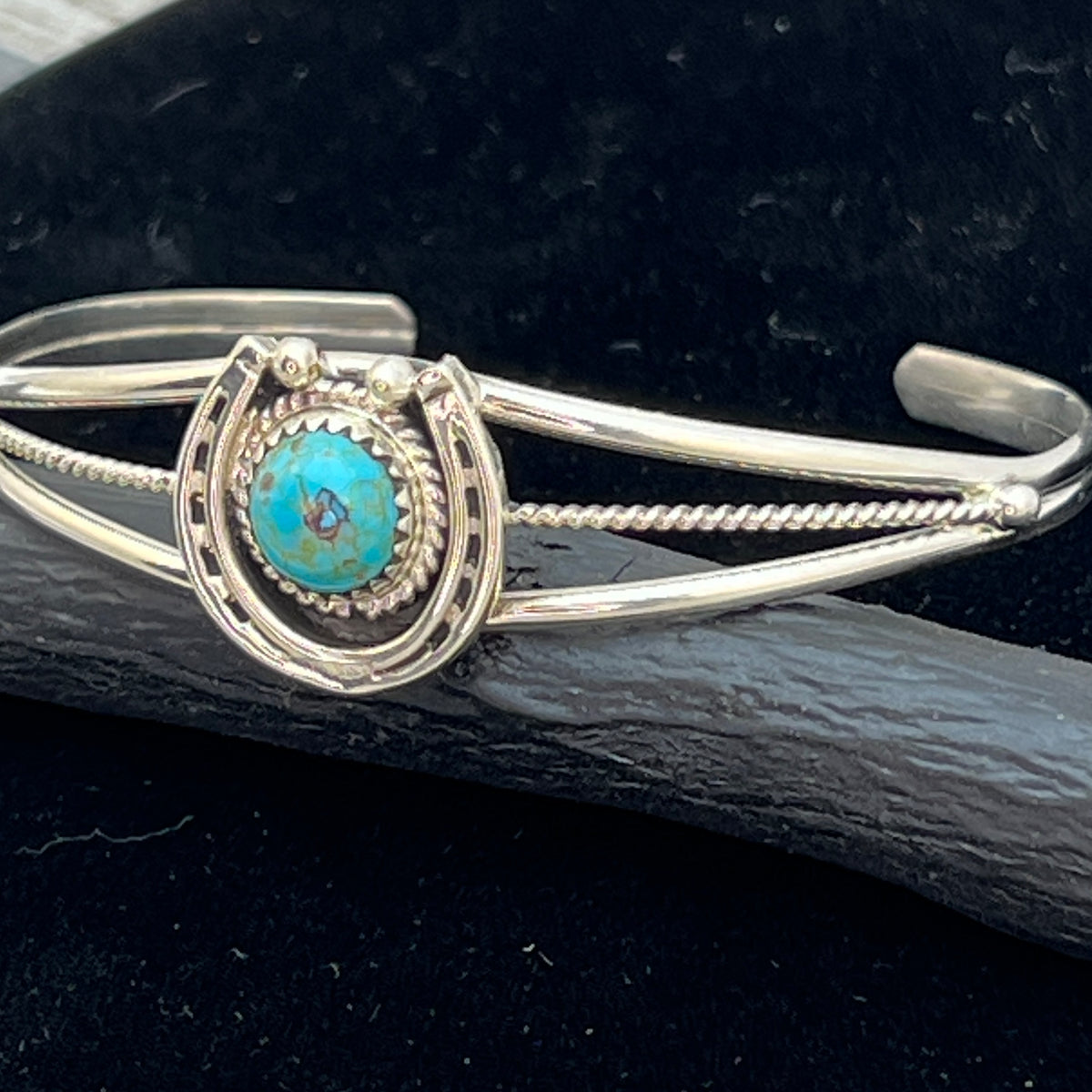 6 1/4" Kingman Turquoise Horseshoe Cuff Bracelet Sterling Silver Letricia Largo BR46