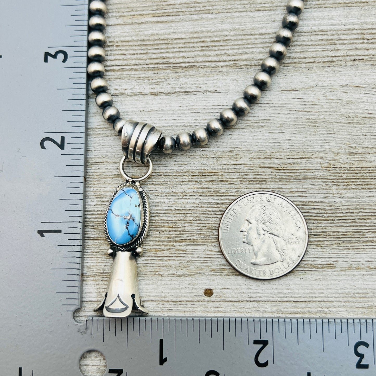 16" Golden Hills Turquoise Squash Blossom Necklace Sharon McCarthy Sterling silver NK5