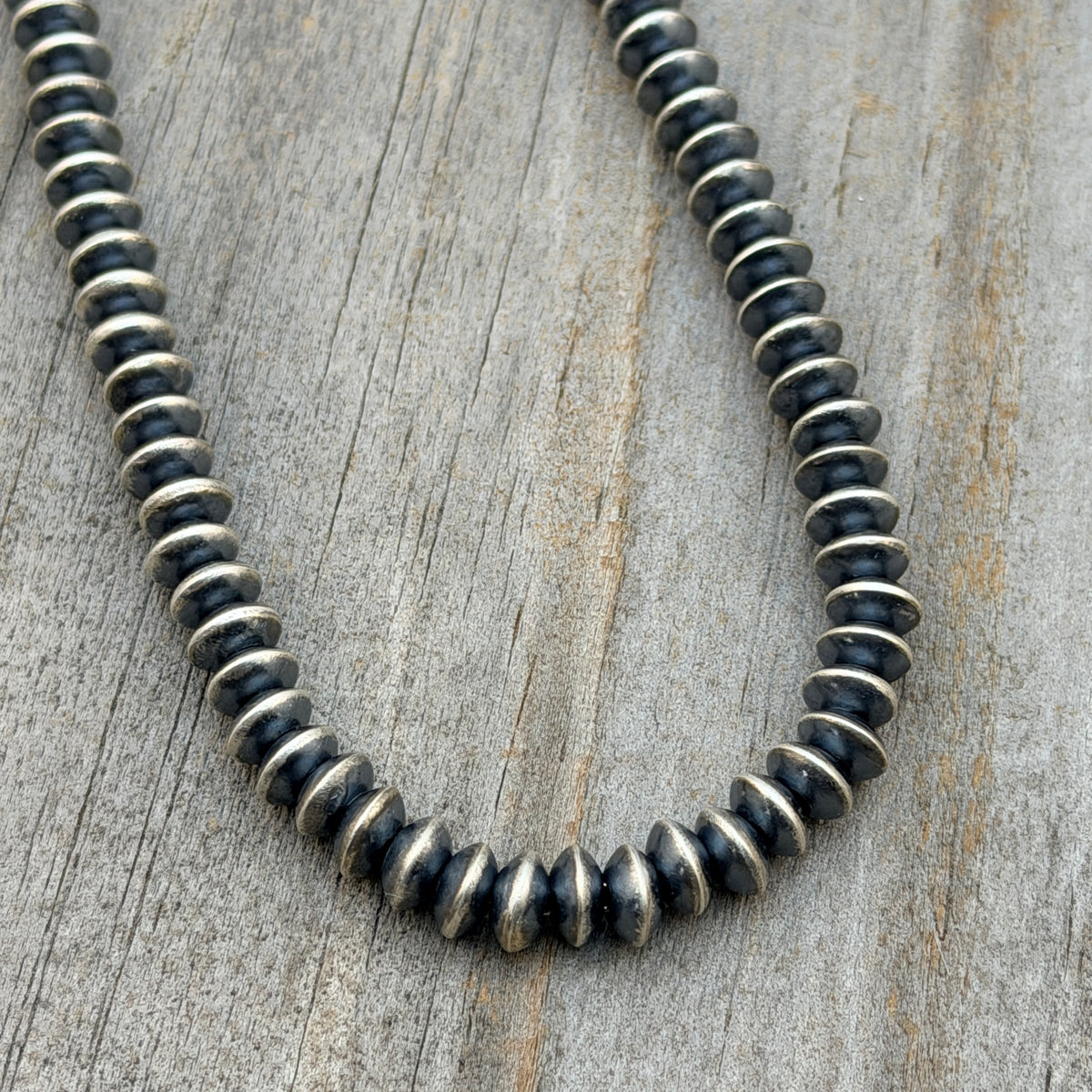 16" Sterling silver Navajo handmade 5mm saucer bead Pearl necklace Bryannen Halwood