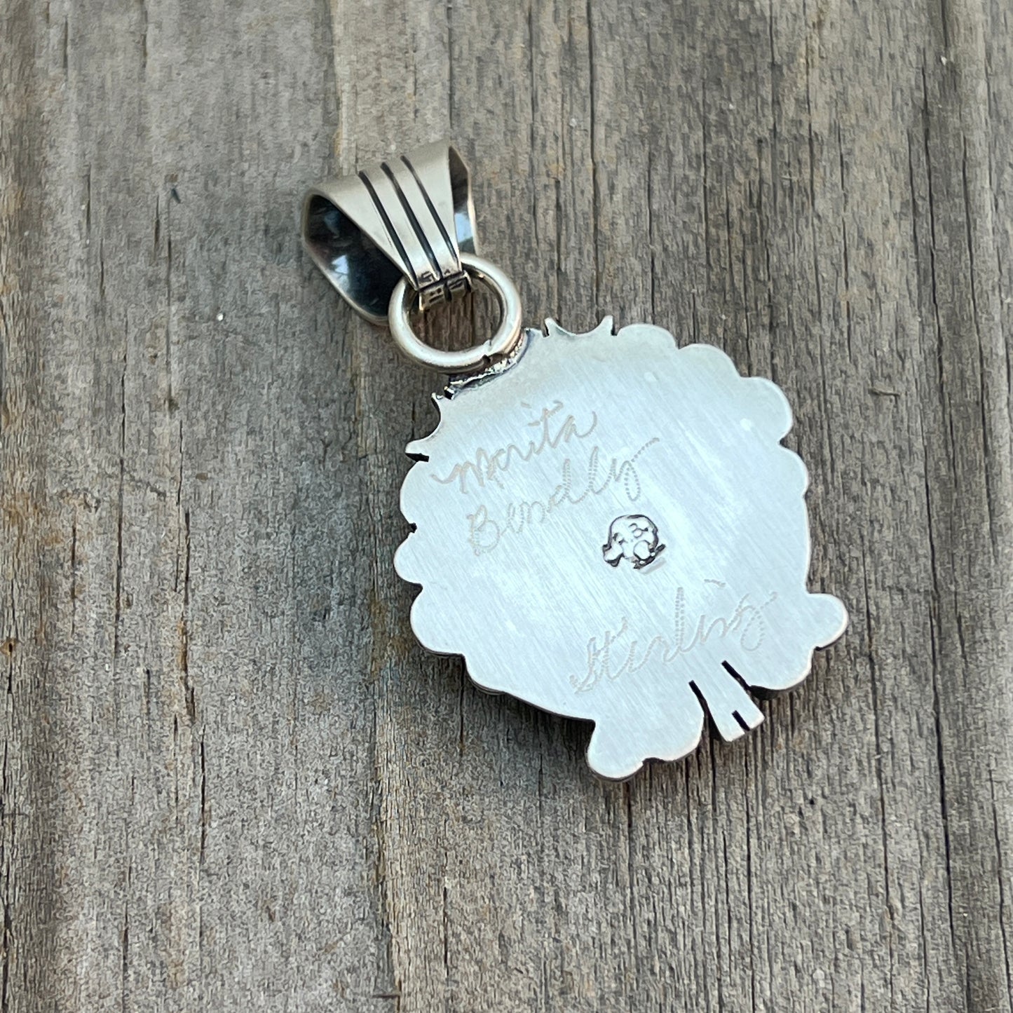 Kingman Turquoise pendant sterling silver Marita Benally Navajo 747