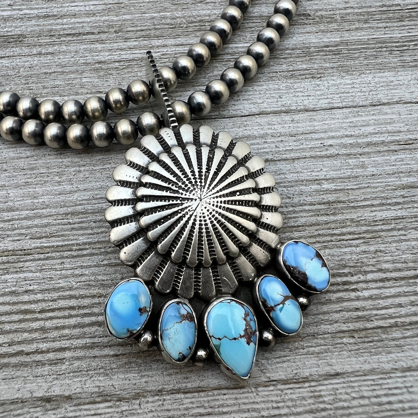 16" Golden Hills Turquoise  Necklace Tom Lewis Sterling Silver NK15