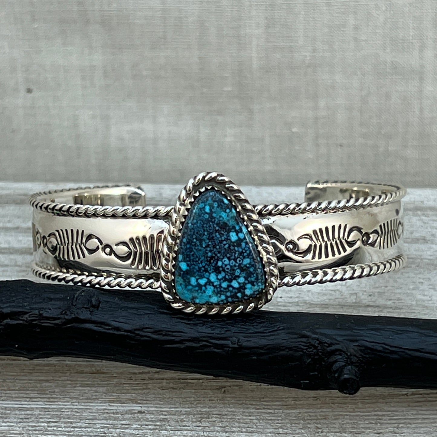 7" Blue Kingman Spiderweb Turquoise Cuff Bracelet Navajo Jason Bahe signed