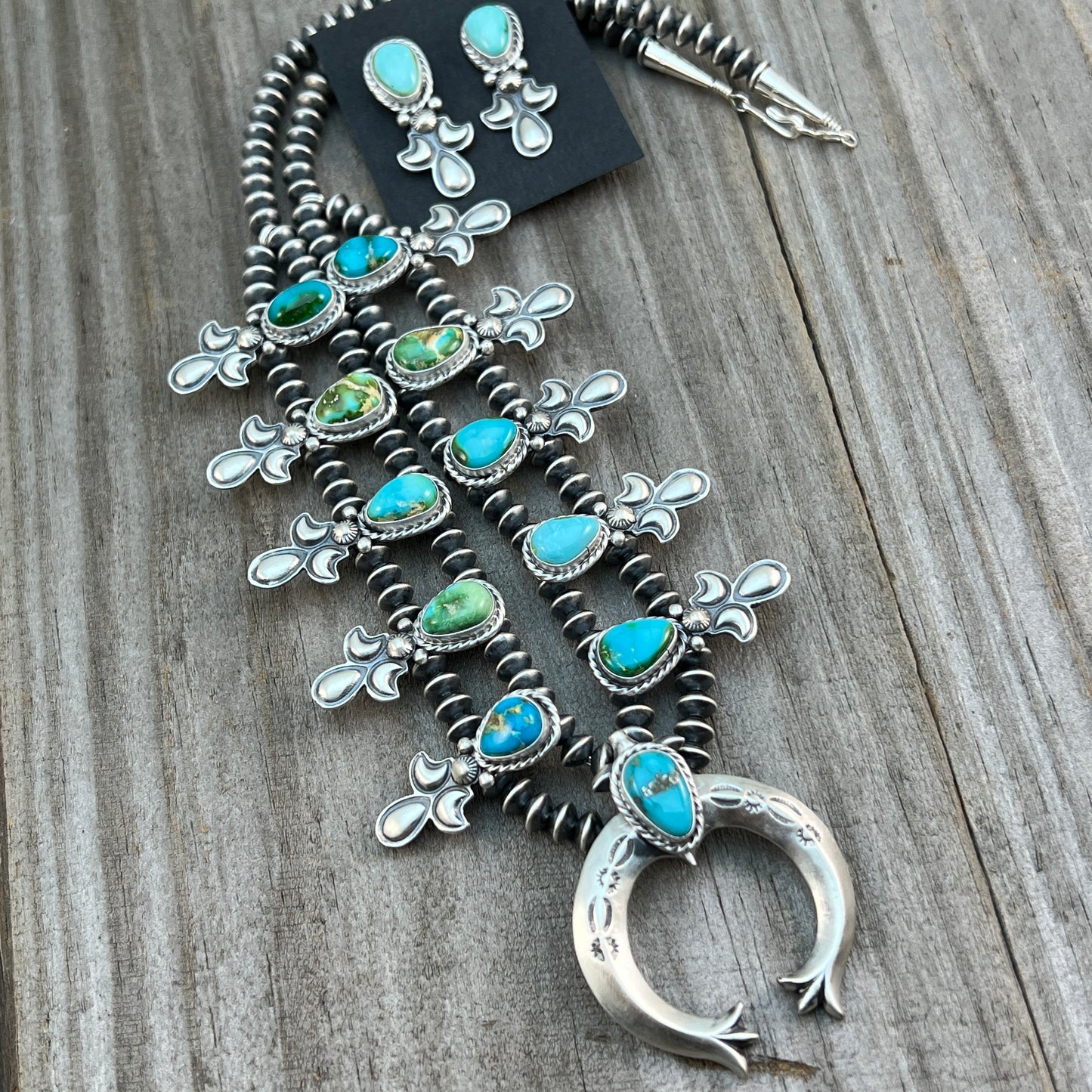 Sonoran Green Turquoise Small Squash Blossom Necklace Adrienne Gordon Navajo 514