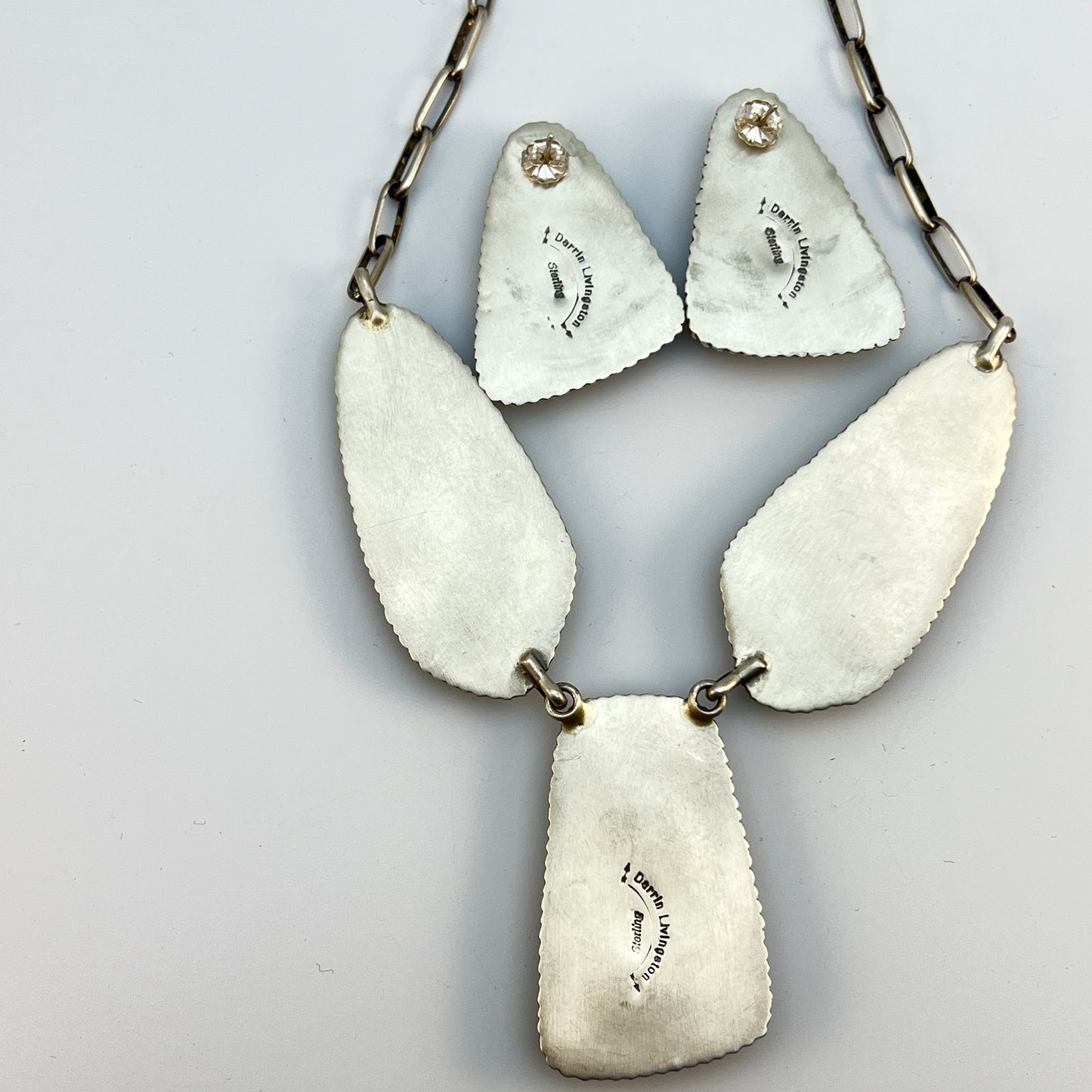 #8 Turquoise Station Necklace Earrings Set Sterling Silver Navajo Darrin Livingston 642