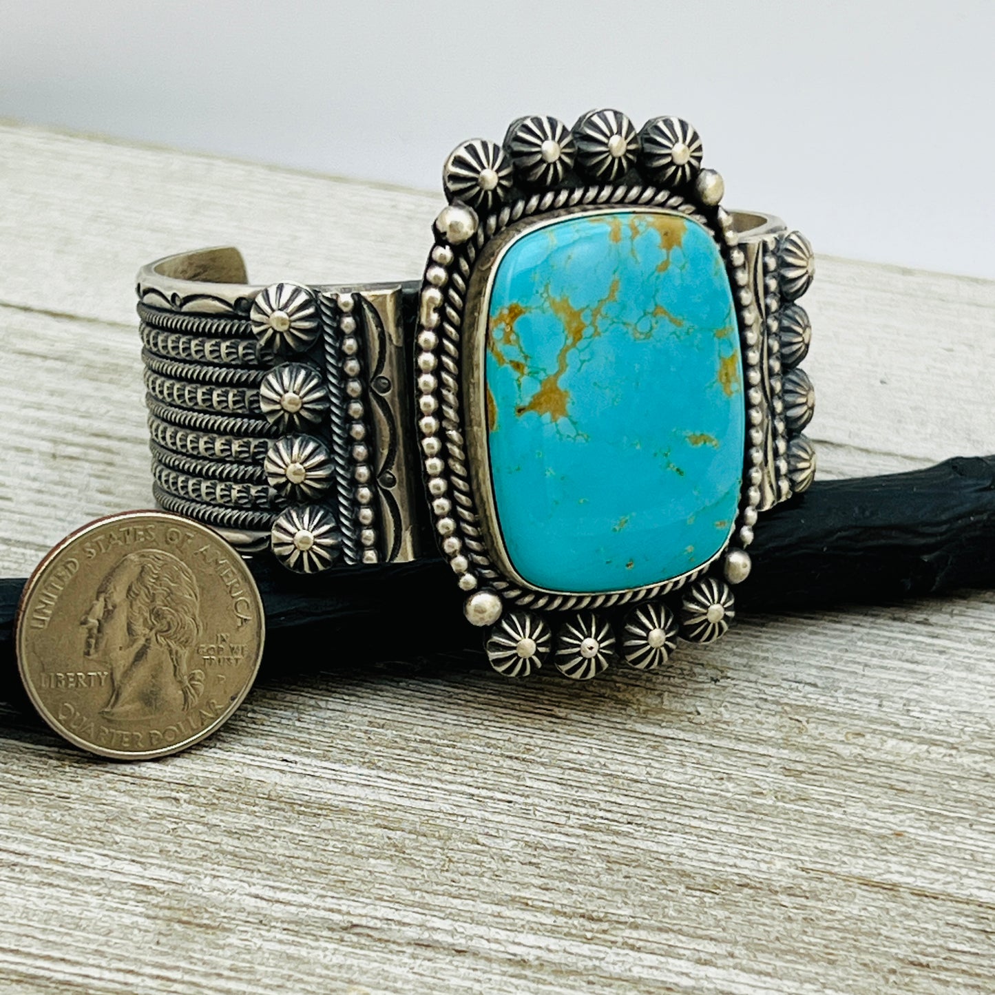 7" large #8 turquoise Sterling Silver Michael Calladitto statement cuff BR35