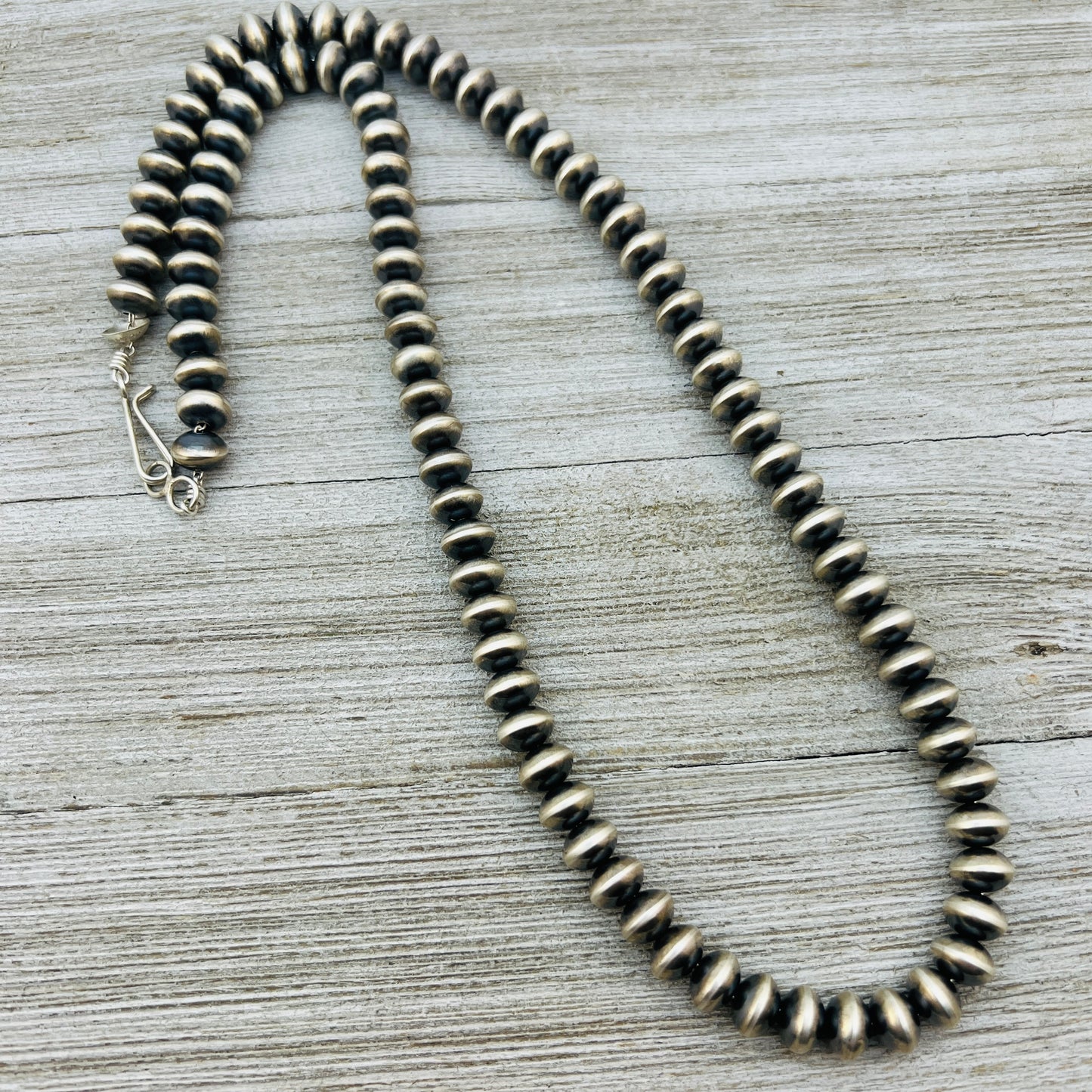 24" Sterling silver Navajo handmade 9mm oval bead Pearl necklace Bryannen Halwood 711