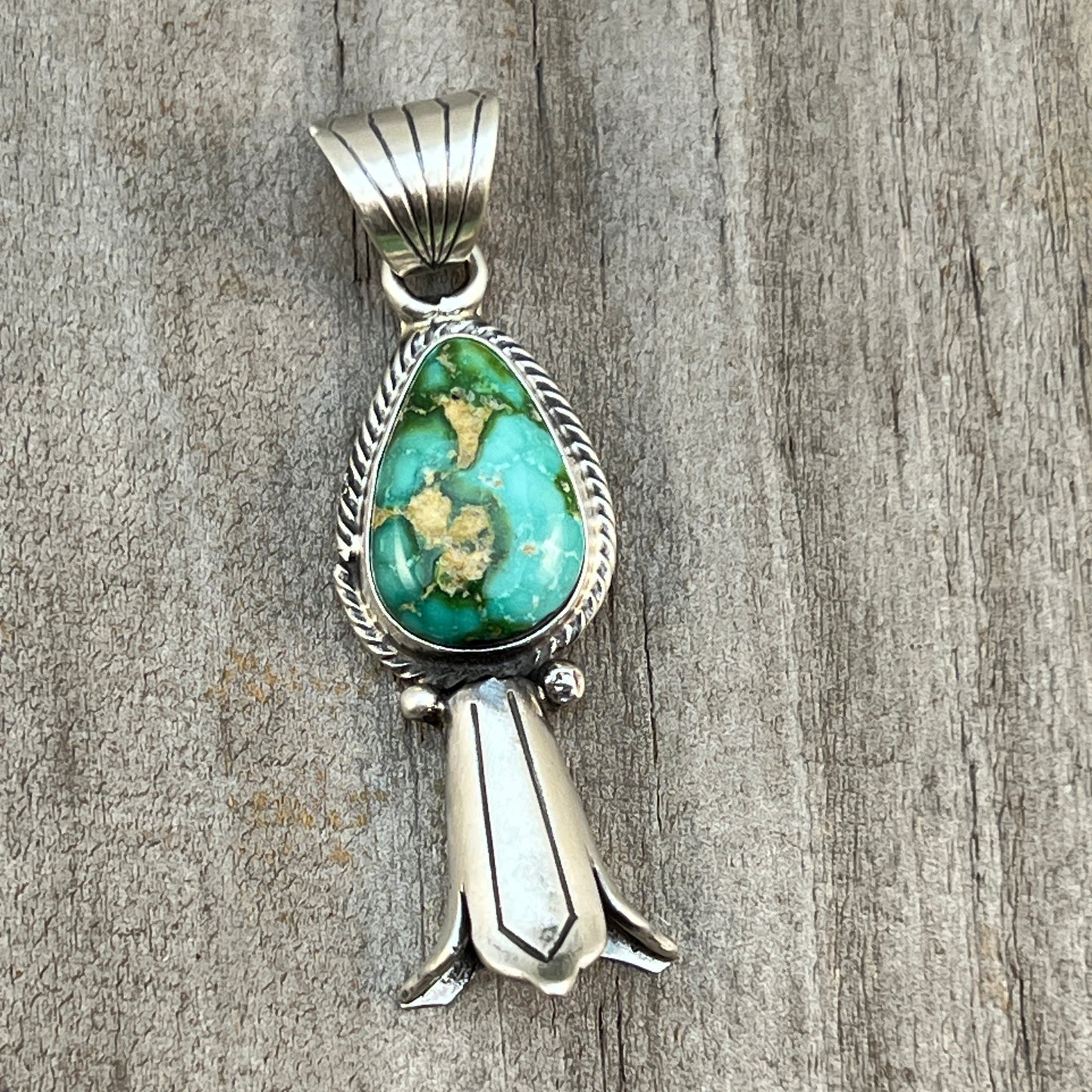Sonoran Gold Turquoise Squash Blossom Pendant Adrienne Gordon Sterling Silver 601