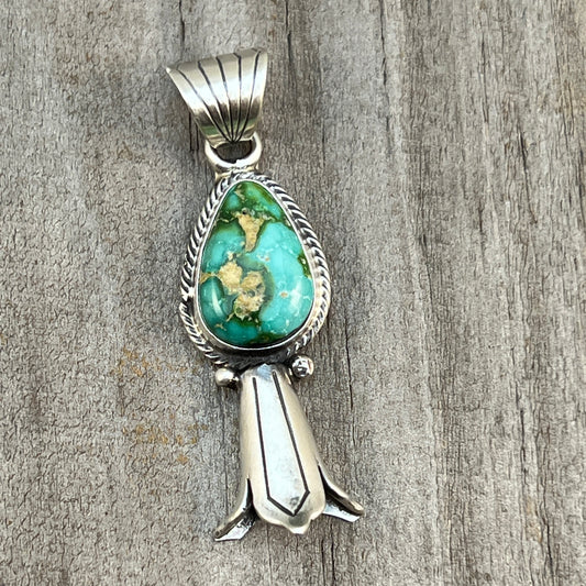 Sonoran Gold Turquoise Squash Blossom Pendant Adrienne Gordon Sterling Silver 601