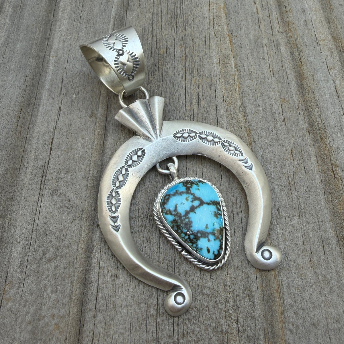 Blue Kingman Turquoise Naja Pendant Sterling silver Sharon McCarthy Navajo Handmade PD1