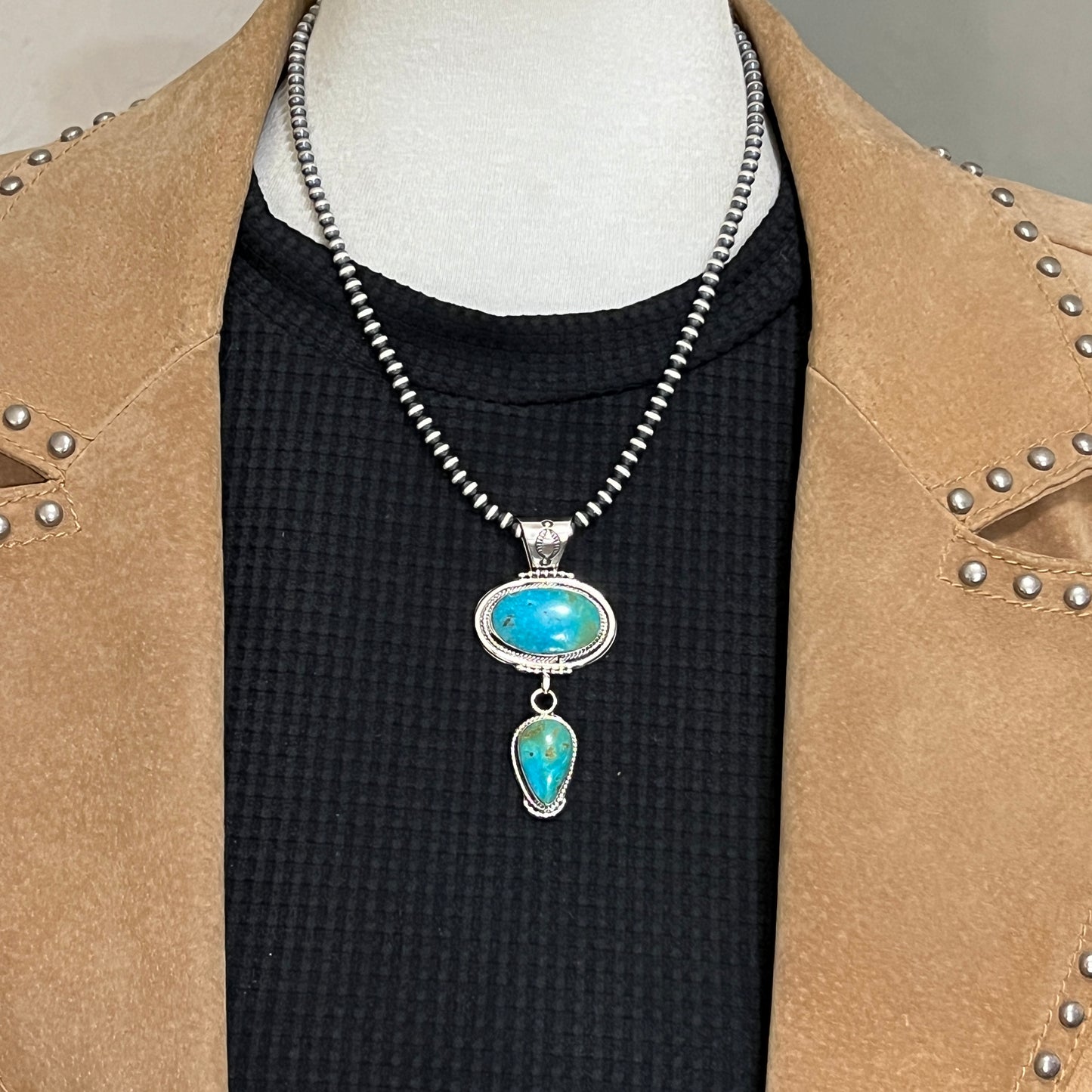 Turquoise Pendant Sterling silver Navajo Handmade Mike Smith 527