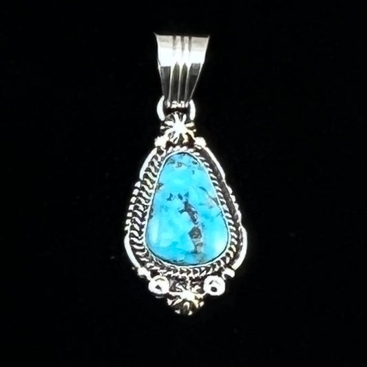 Blue Kingman Turquoise Pendant Navajo handmade Daniel Benally sterling silver