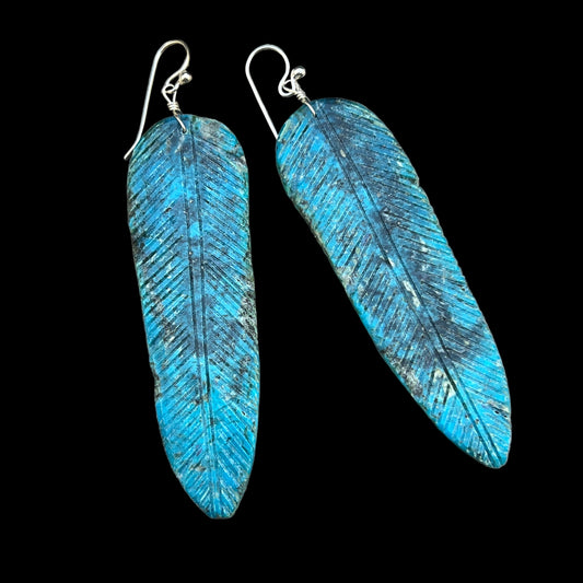 Santo Domingo Carved Turquoise Feather earrings, Ronald Chavez