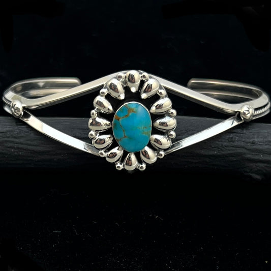 6 1/2" Stamped Navajo sterling silver turquoise cuff bracelet BR60
