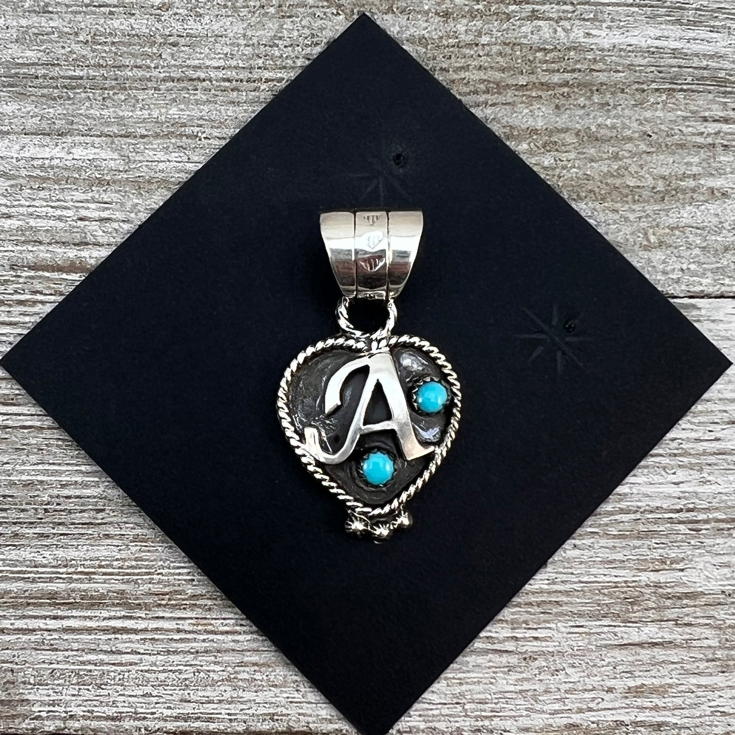 Sterling silver Initial Letter A Pendant with Turquoise