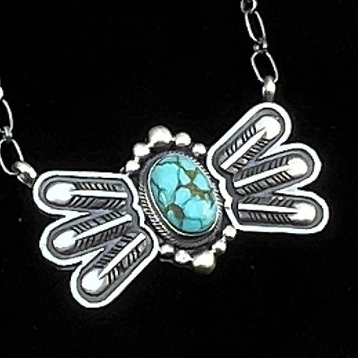 17 1/2"Sonoran Turquoise Necklace Feather sterling silver Navajo Verley Betone boho 7