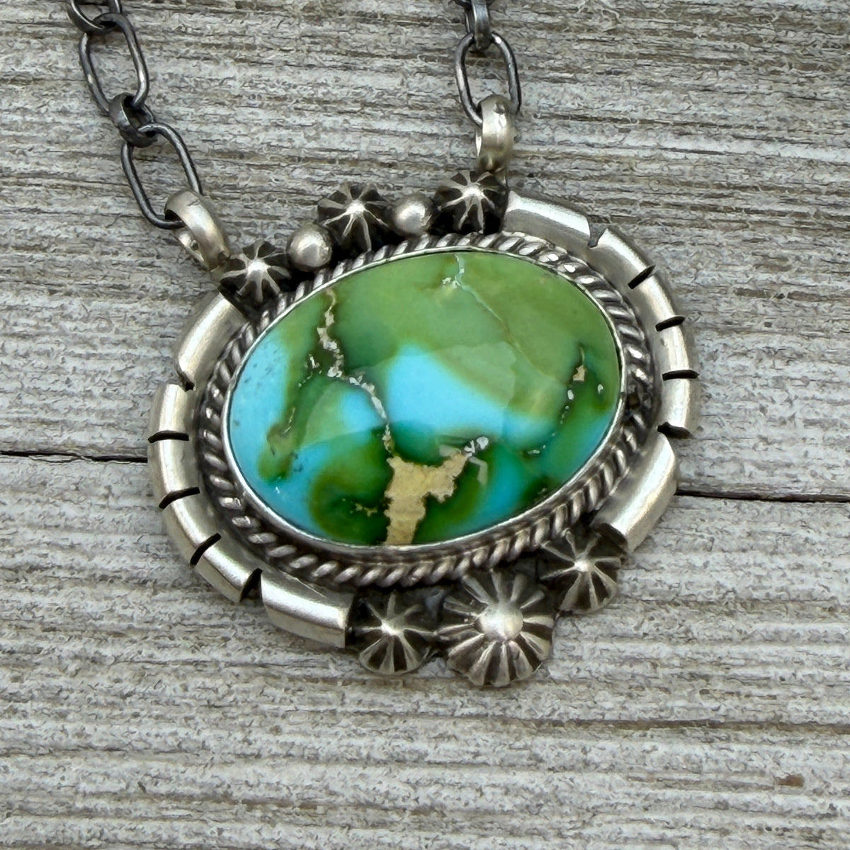 Sonoran turquoise station necklace Sterling Silver Navajo Samuel Yellowhair NK40