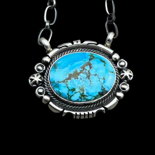 18" Kingman Spiderweb Turquoise Necklace Sterling silver Navajo Daniel Benally 590