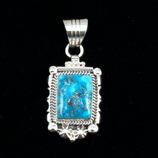 Blue Kingman Turquoise Pendant Navajo handmade Daniel Benally sterling silver