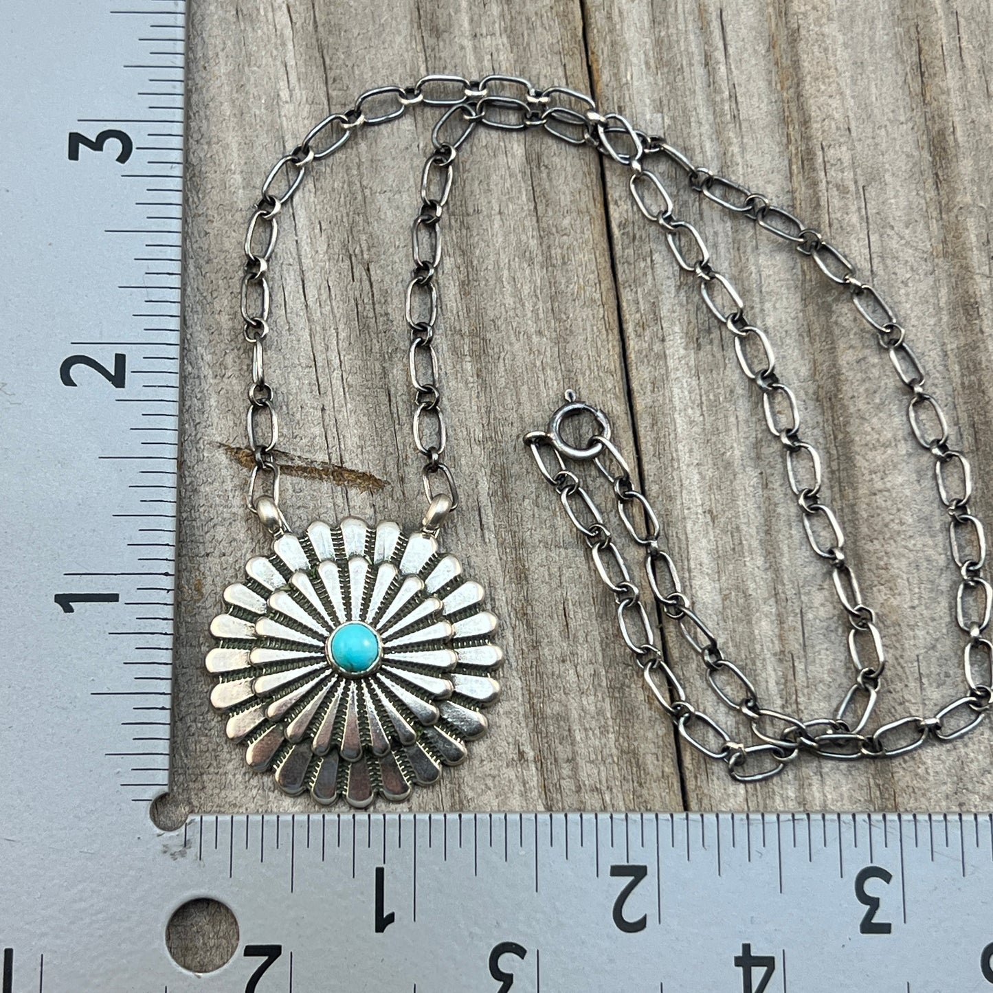 18" Turquoise Concho Necklace Sterling silver Navajo Sheldon Mariano 661
