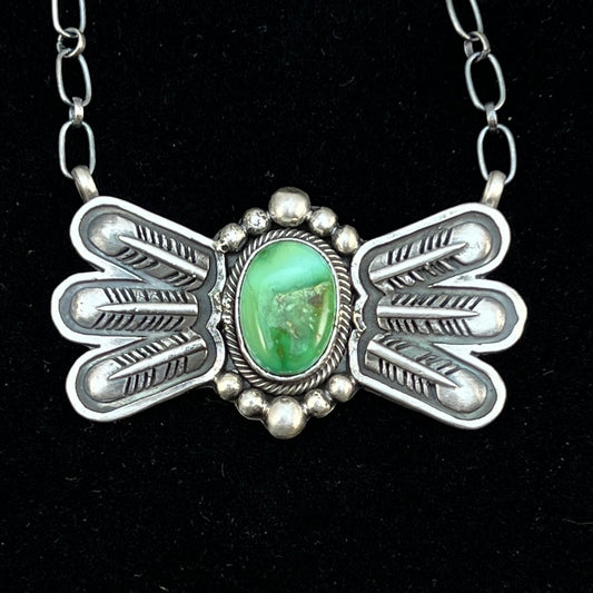 17 1/2"Sonoran Turquoise Necklace Feather sterling silver Navajo Verley Betone boho