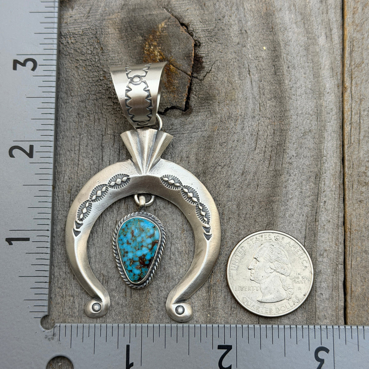 Blue Kingman Turquoise Naja Pendant Sharon McCarthy Navajo Handmade PD4