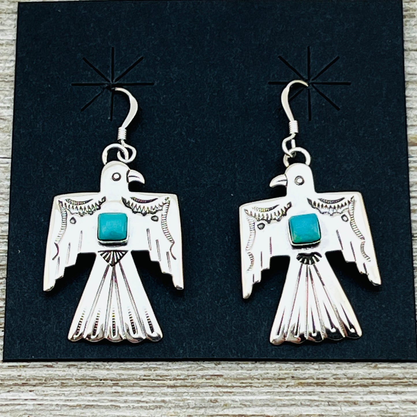 Turquoise Thunderbird Earrings Jeremy Delgarito Navajo sterling silver signed ER23