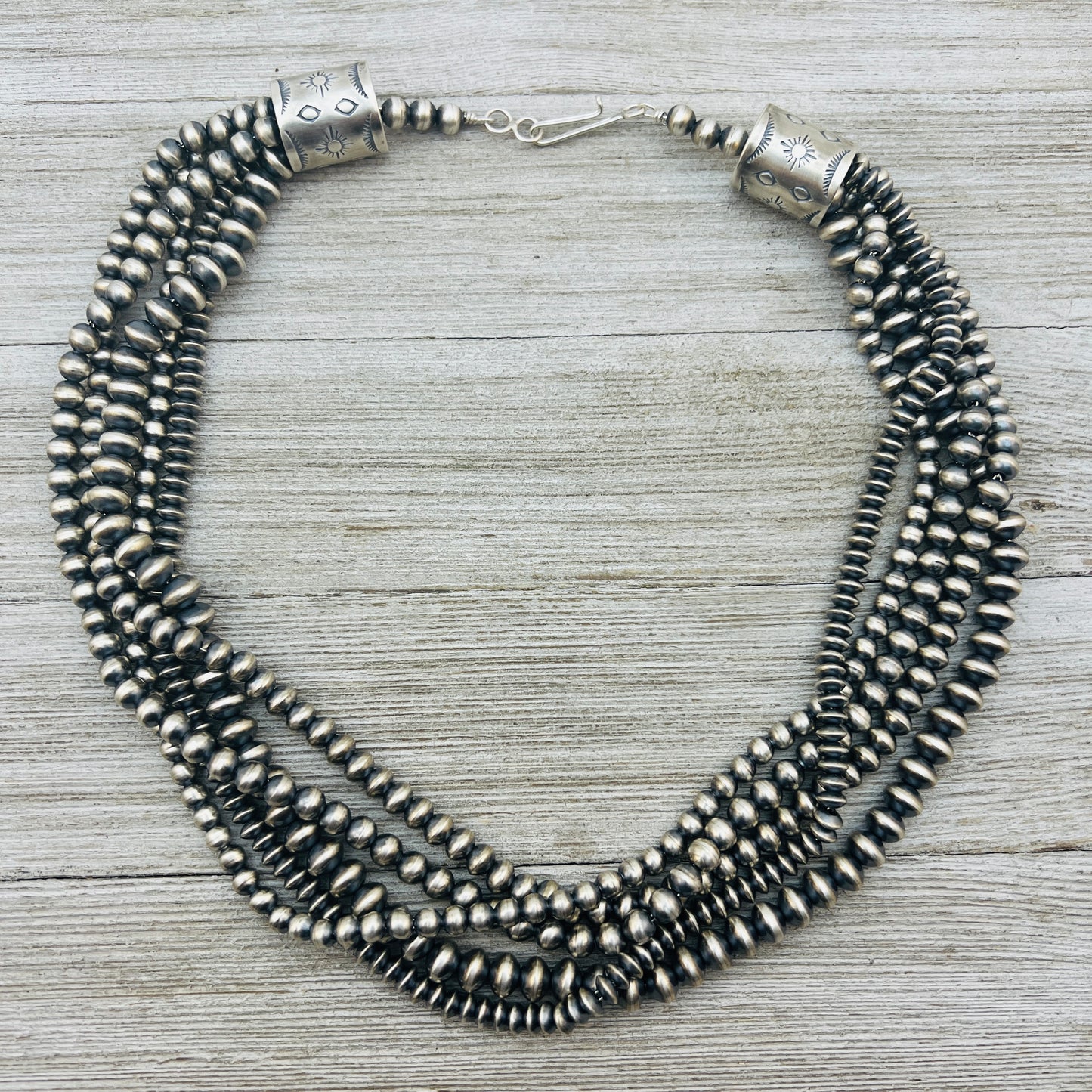 20" Sterling silver Navajo handmade multi 5 strand bead Pearl necklace Rena Begay 714