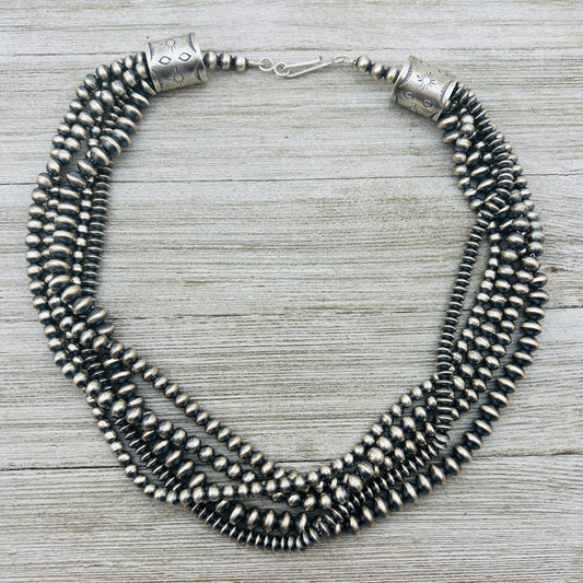 20" Sterling silver Navajo handmade multi 5 strand bead Pearl necklace Rena Begay 714