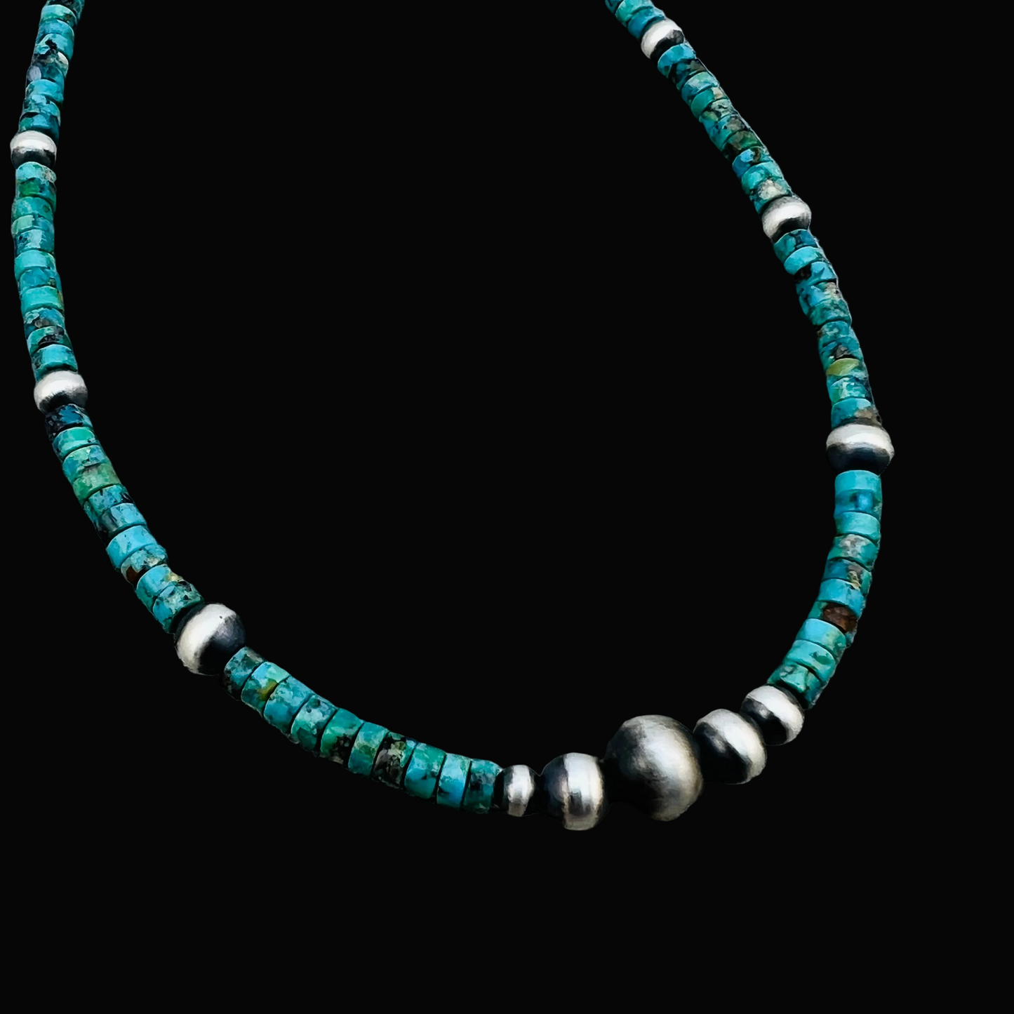 13" 14" 15" 16" 17" adjustable choker, Real Sterling Silver, oxidized, Turquoise Bead Necklace, Western Boho Pearl