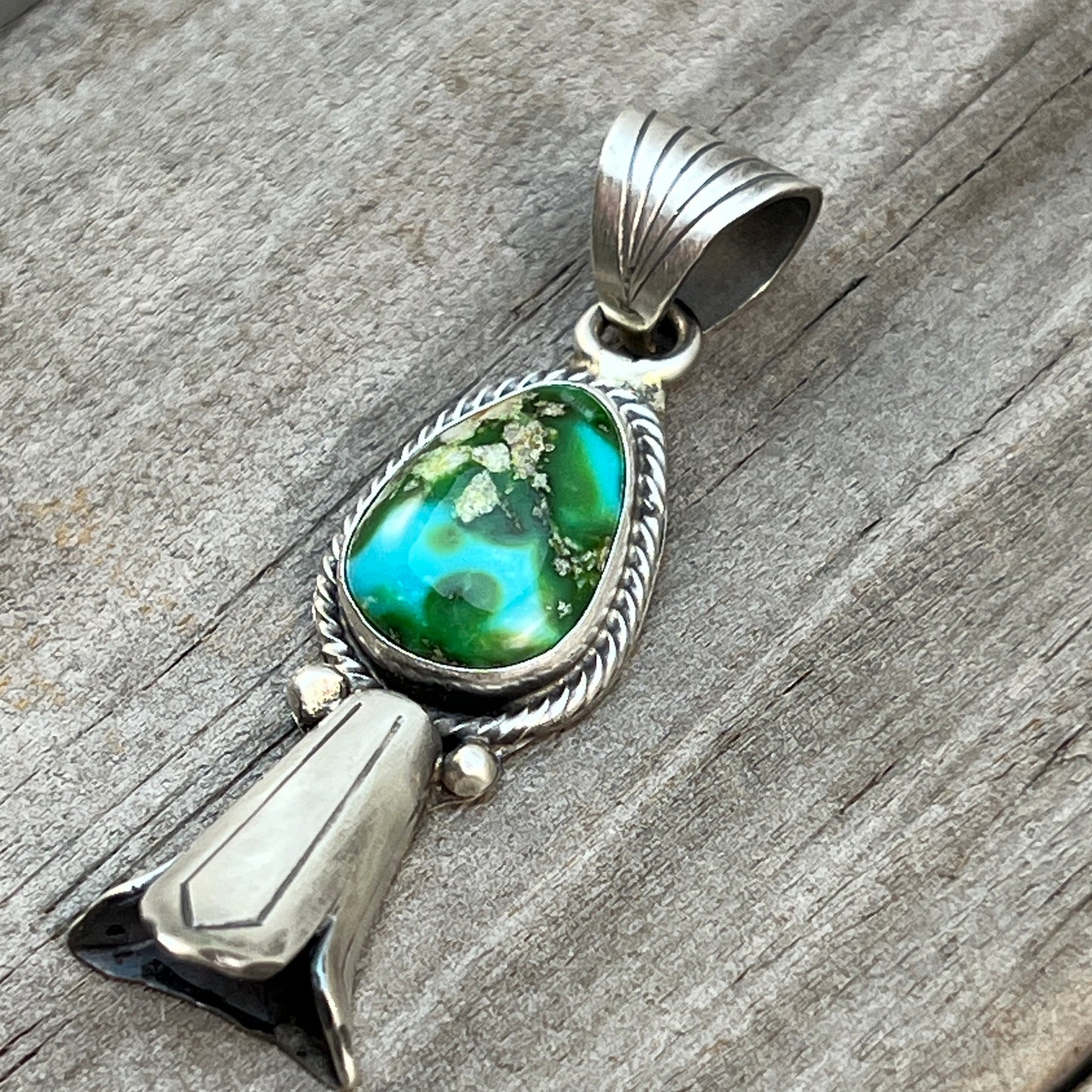Sonoran Gold Turquoise Squash Blossom Pendant Adrienne Gordon Sterling Silver 600