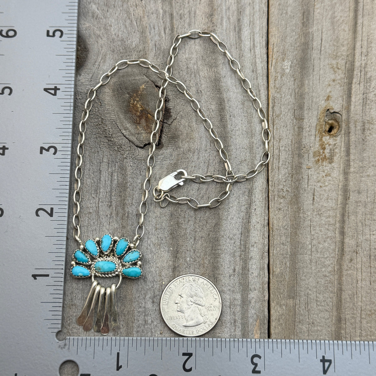 17 1/2" Turquoise Petit  Point Necklace Justina Wilson Sterling silver NK56