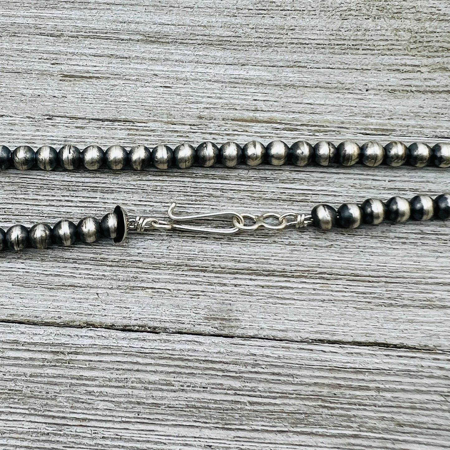 20" Sterling silver Navajo handmade 6mm round bead Pearl necklace Dorinda Mariano signed