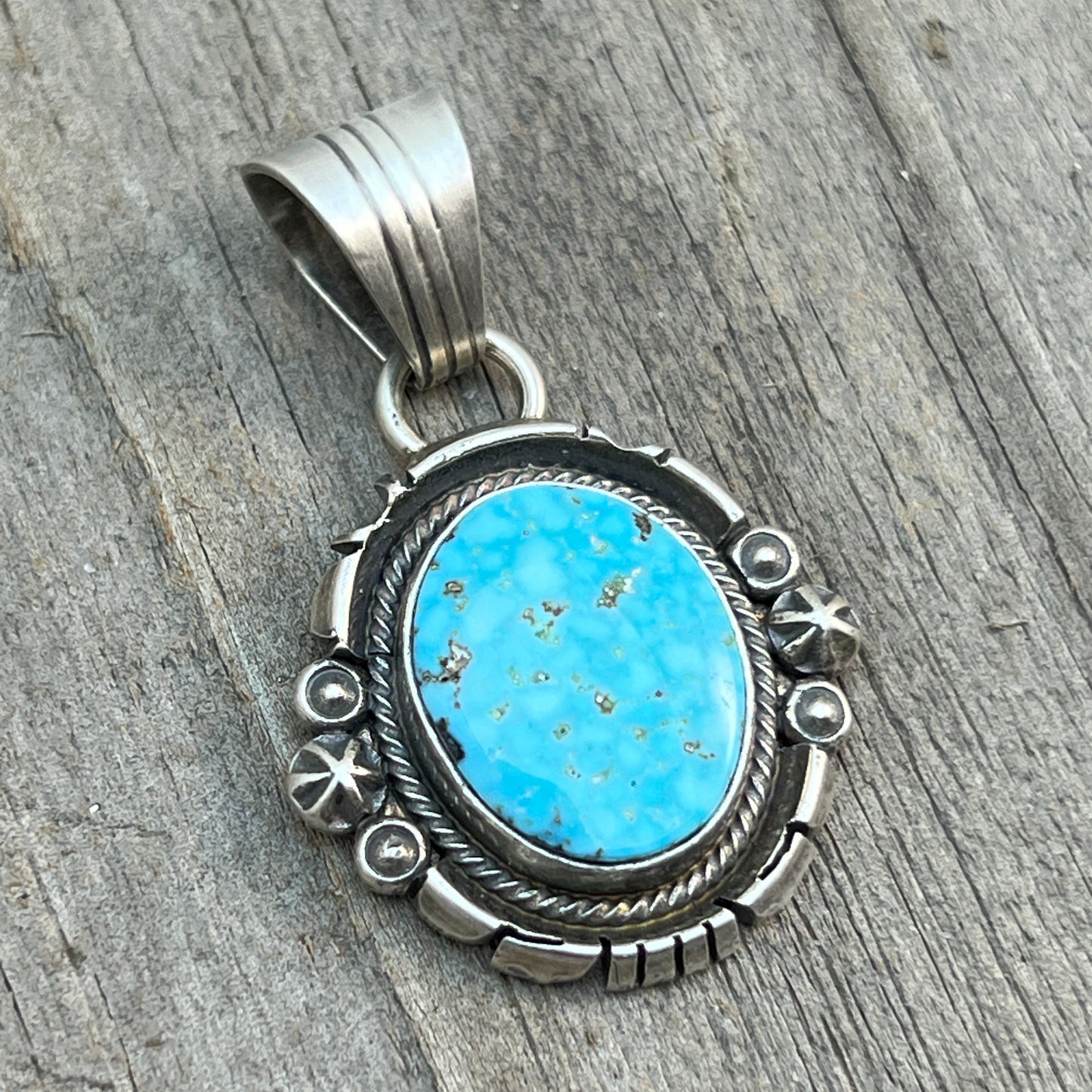 Kingman Turquoise pendant sterling silver Marita Benally Navajo 738