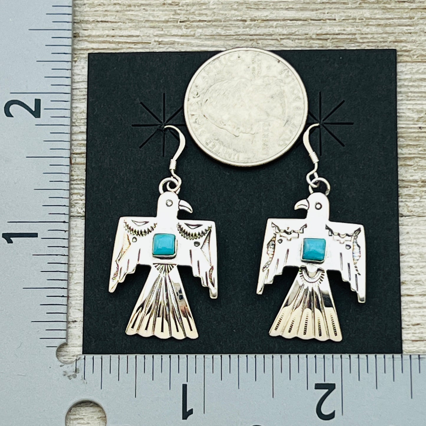 Turquoise Thunderbird Earrings Jeremy Delgarito Navajo sterling silver signed ER18