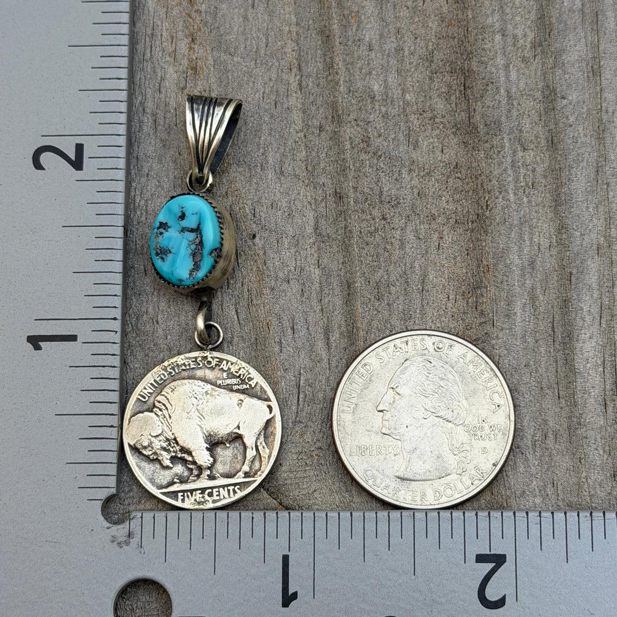 Buffalo nickel coin turquoise pendant Sharon McCarthy Navajo PD1