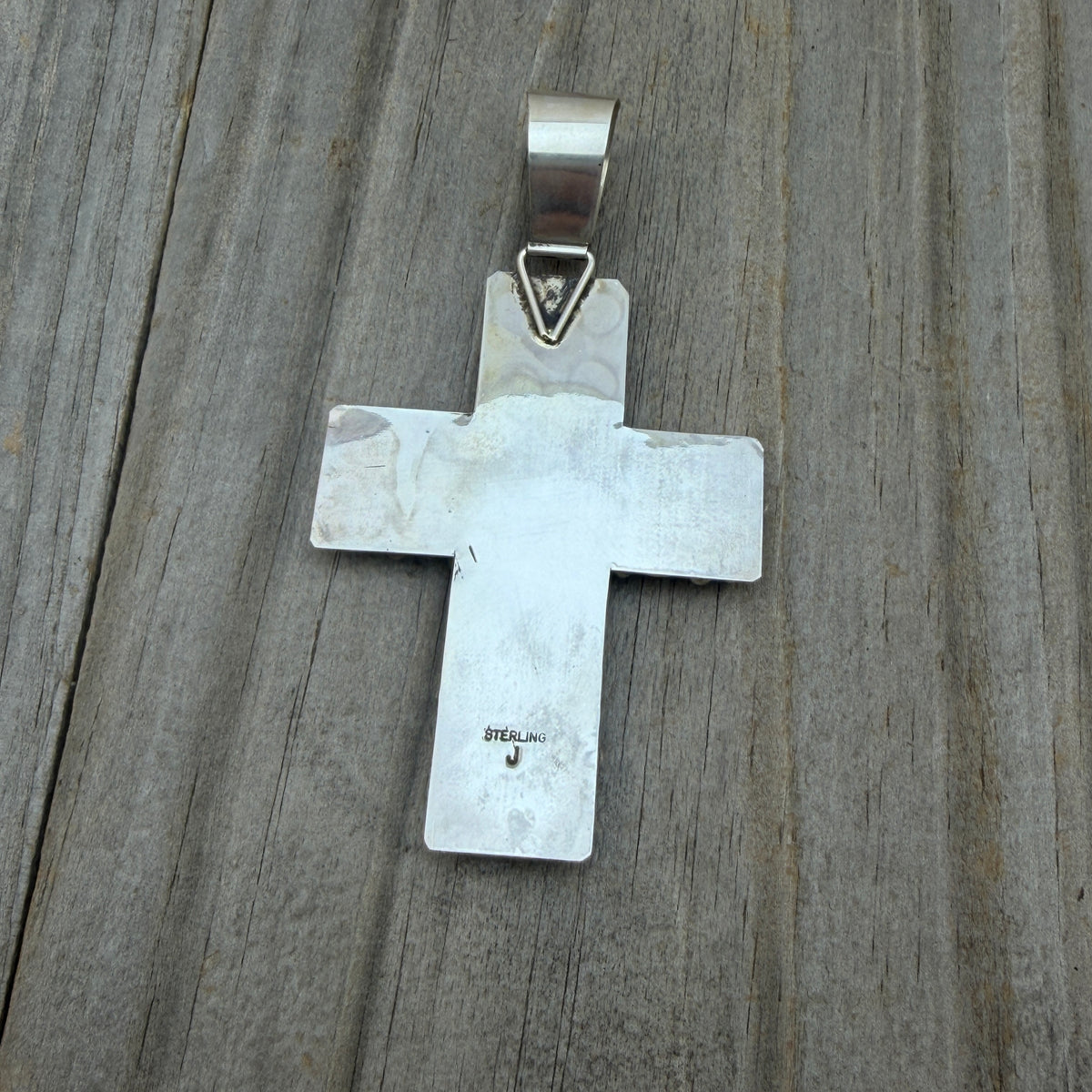 Kingman Turquoise Cross Pendant Melvin Jones Navajo handmade Sterling silver PD1
