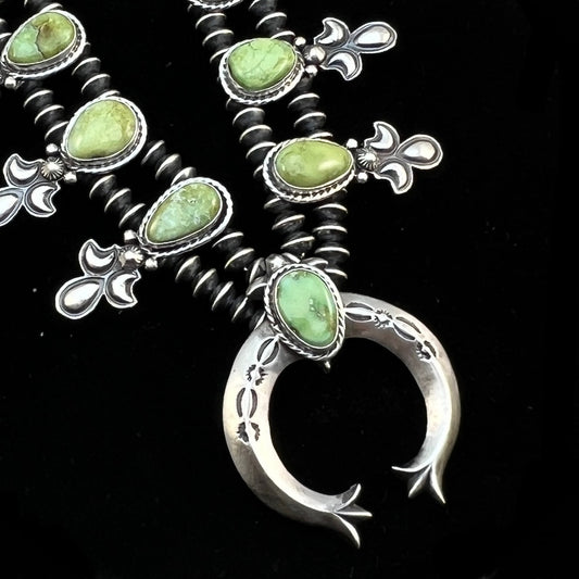 Sonoran Gold Green Turquoise Small Squash Blossom Necklace, Adrienne Gordon Navajo 2