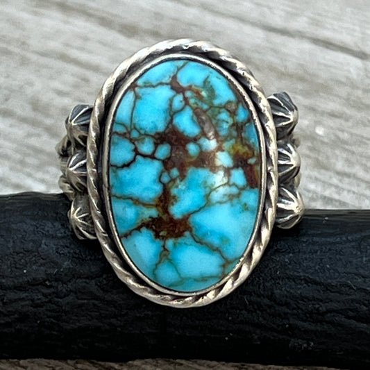 Size 7.75 Blue Kingman Turquoise Sterling Silver Ring Samuel Yellowhair Navajo