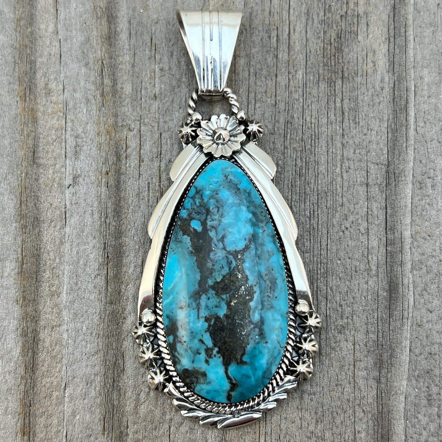 Blue Smokey Kingman Turquoise pendant sterling silver Rose Lee Navajo 789