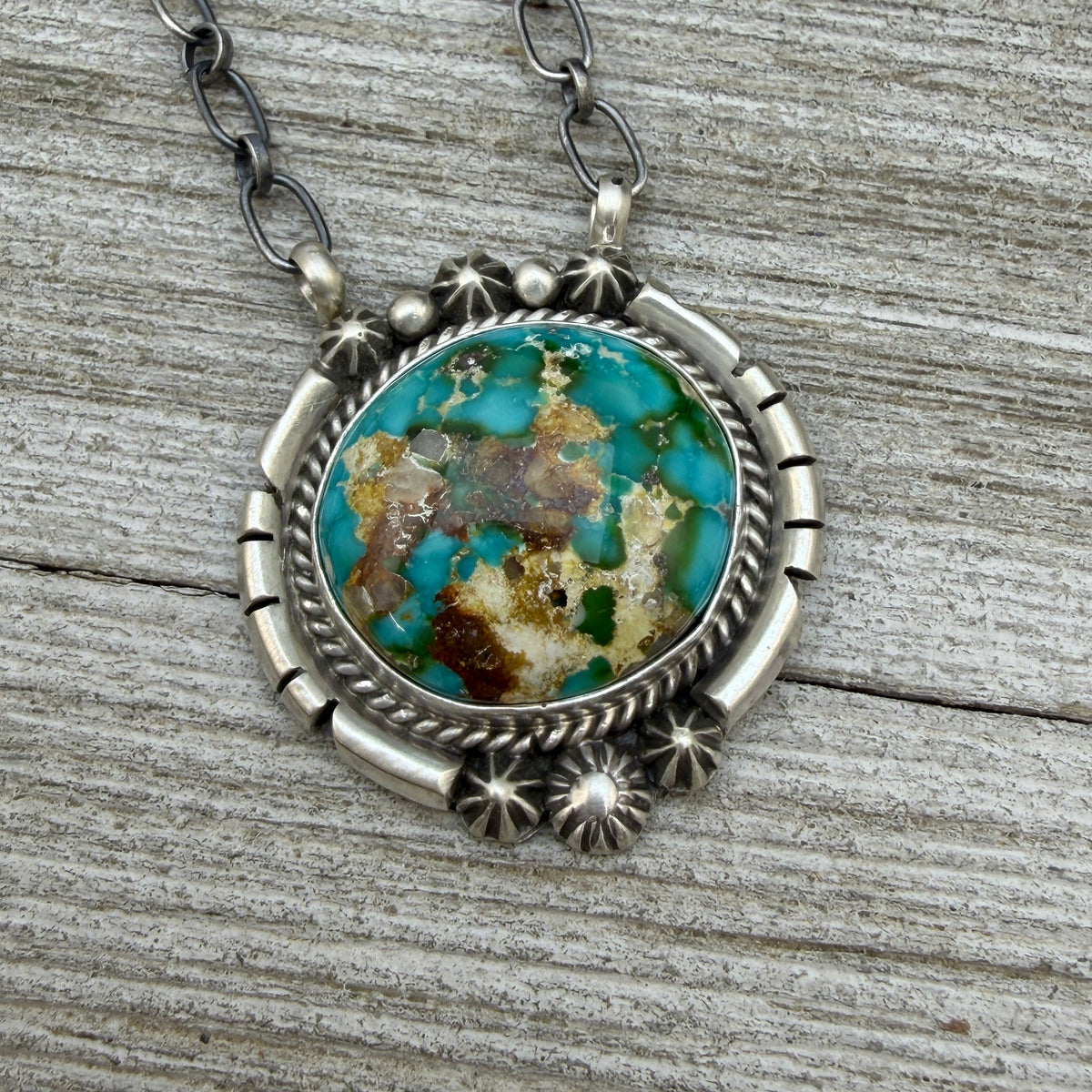 Sonoran turquoise station necklace Sterling Silver Navajo Samuel Yellowhair NK38