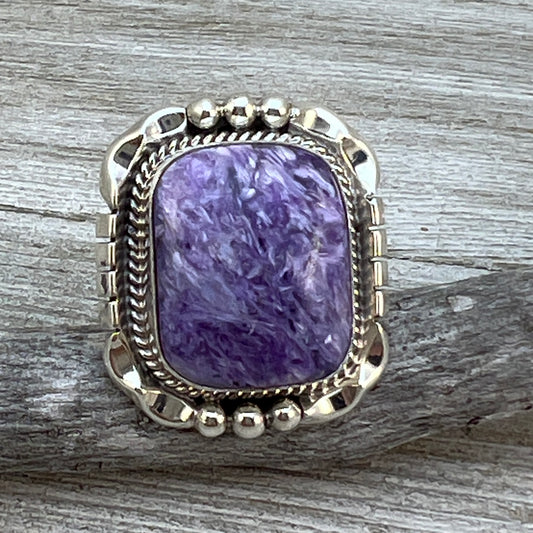 Size 6 Charoite sterling silver handmade ring #8 Navajo Samuel Yellowhair