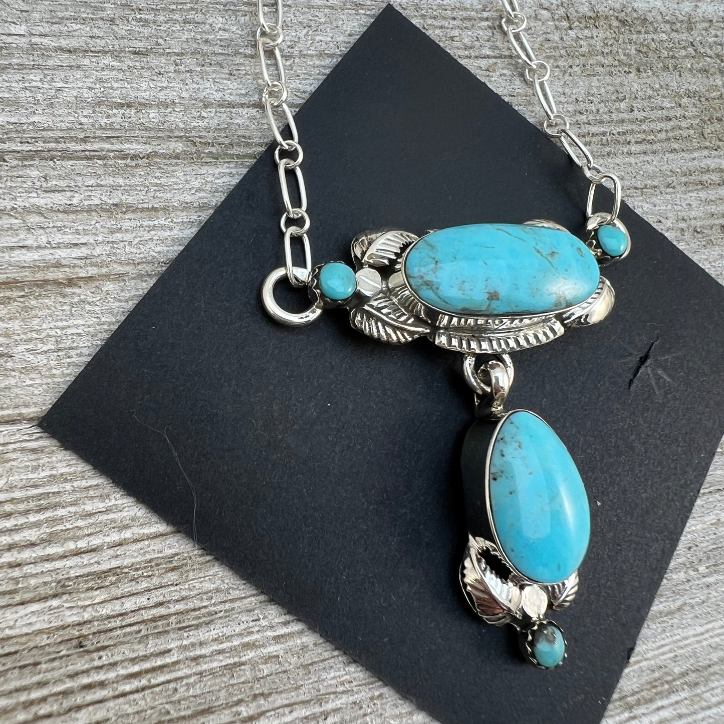 Light Blue Kingman Turquoise Drop 18" necklace, sterling silver Navajo handmade Emerson Delgarito