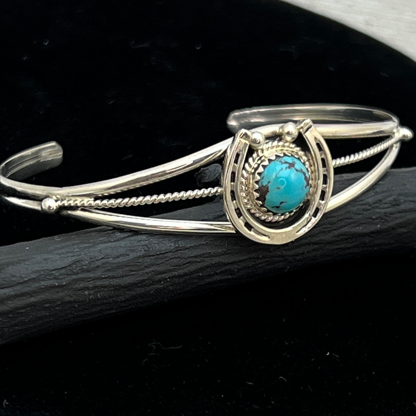 6 1/4" Kingman Turquoise Horseshoe Cuff Bracelet Sterling Silver Letricia Largo BR48